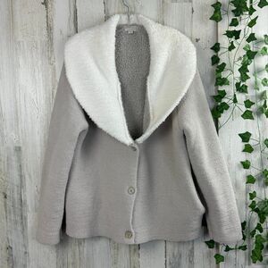 Barefoot Dreams CozyChic Shearling Cardigan Sweater Jacket Gray Cream Size XL